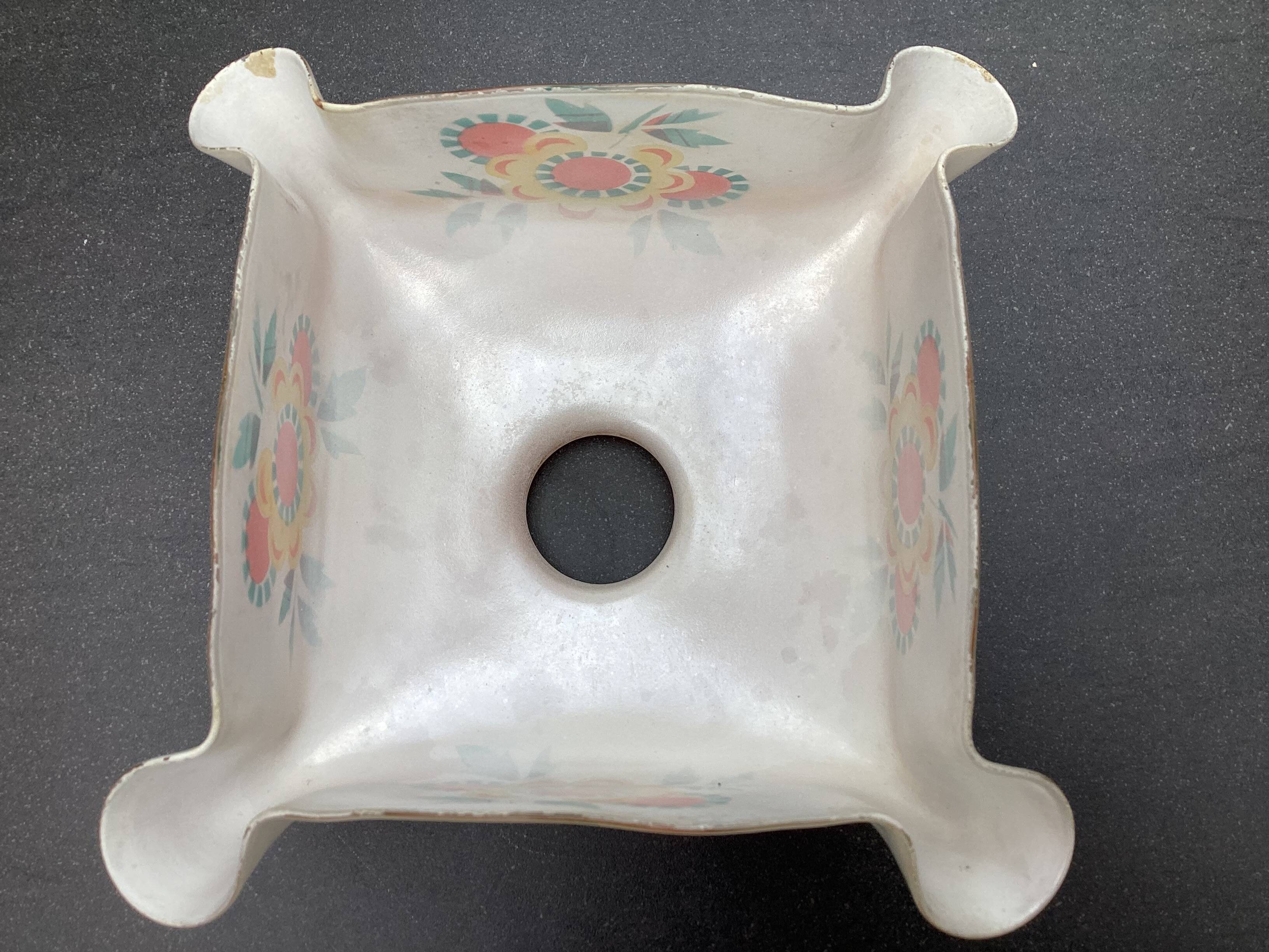 Vintage patterned painted glass pendant lampshade, Czechoslovakia