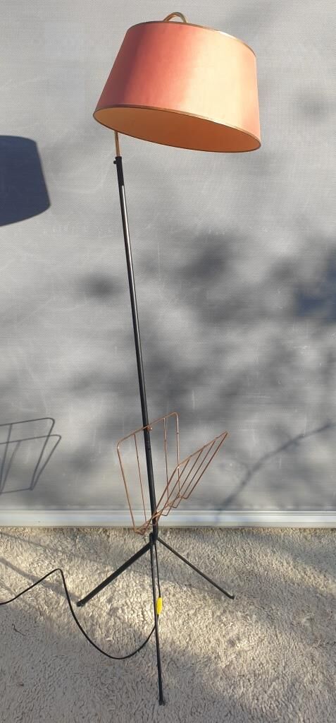 1950 floor lamp with ball head and magazine holders brass ball fasteners