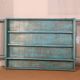 Old showcase in original blue patina Burmese teak
