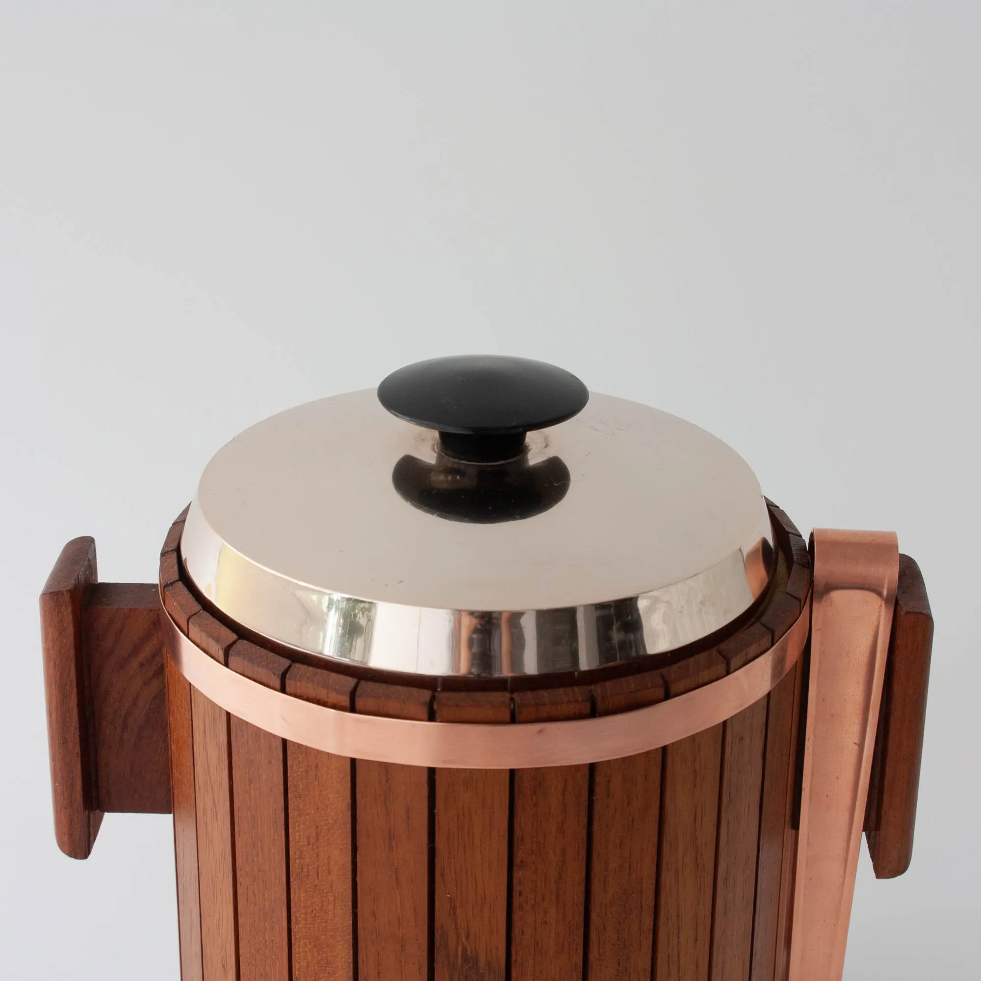 Vintage Danish Wood Ice Bucket with Copper Details, 1960's