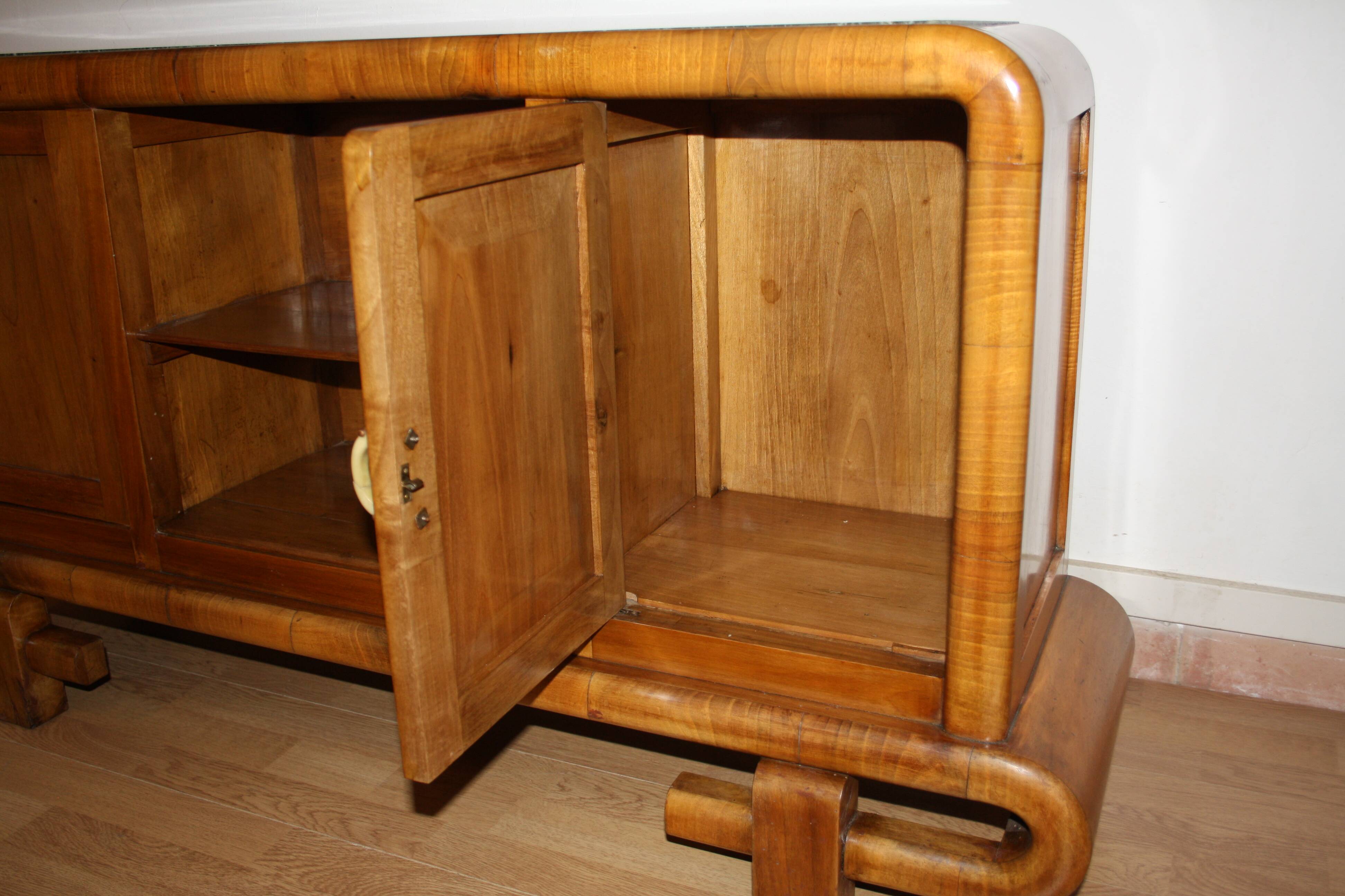 Art Deco Walnut TV Stand, 1950s, Mid-Century Modern Style