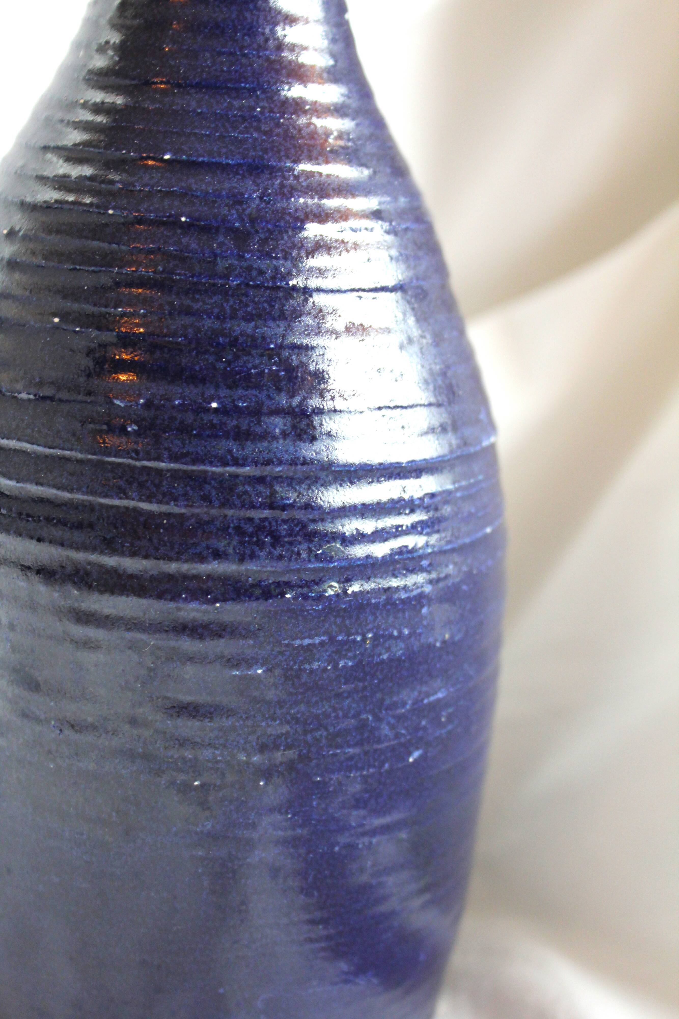 Blue grooved vase