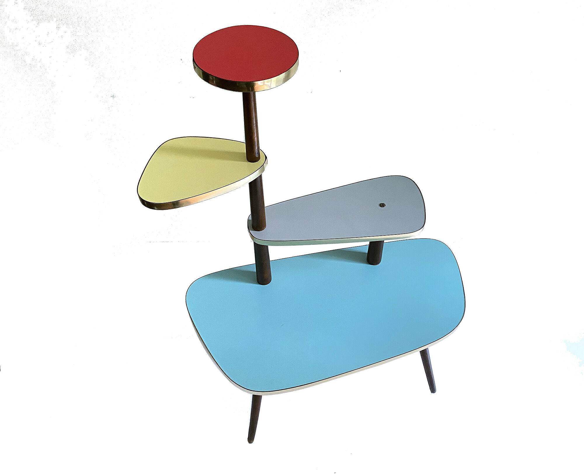 Table Desserte ètagère door vintage plant, 50s, blue gray Yellow Red