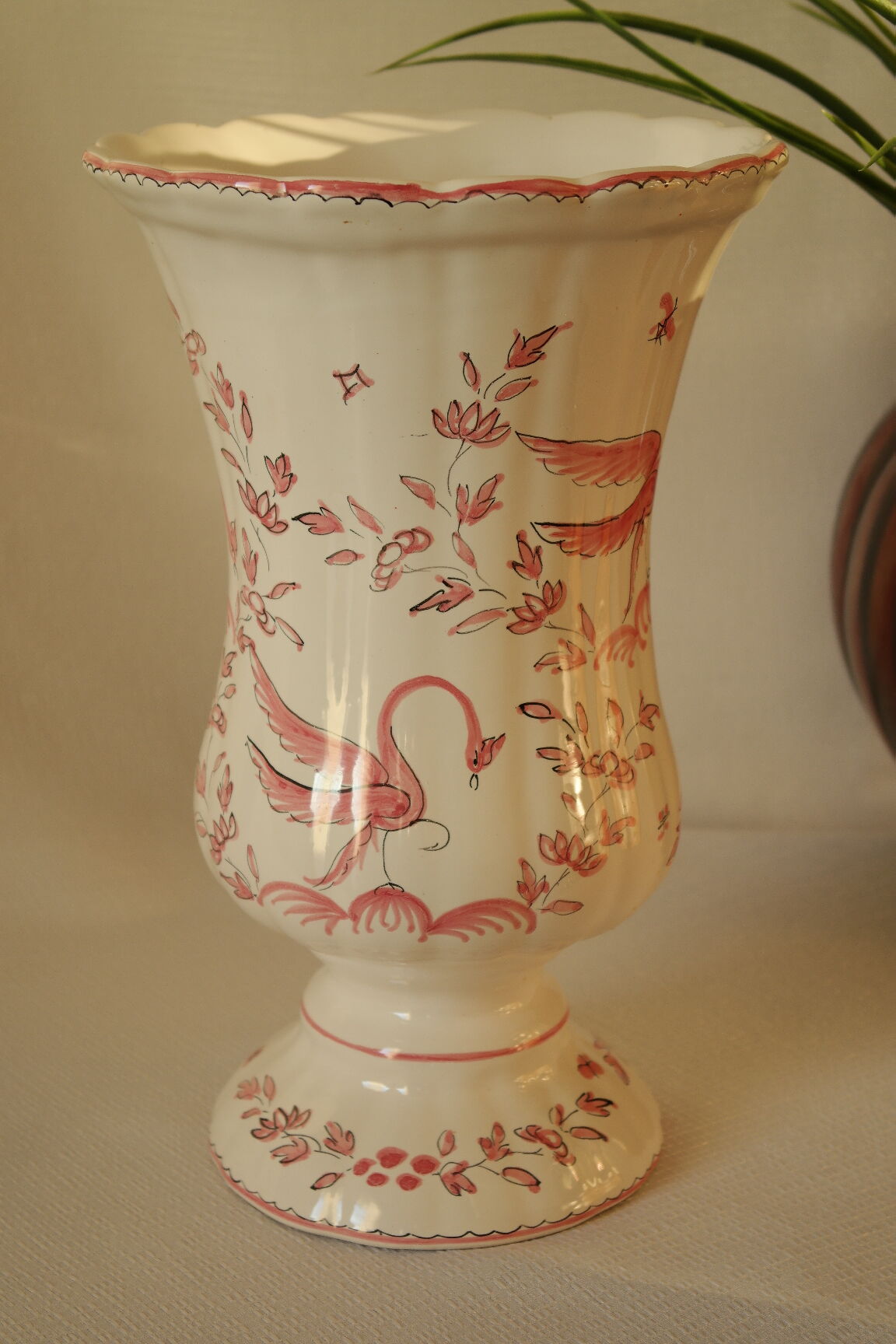 Vase Moustiers faience decoration hand birds signed