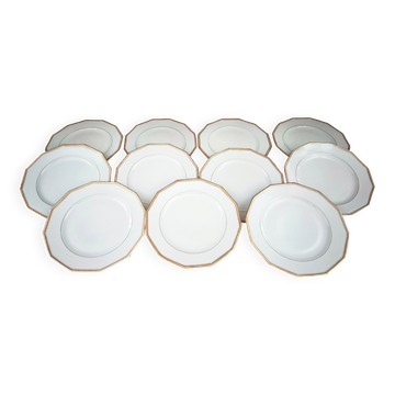 Set of 11 flat plates in Limoges porcelain by Maison Lanternier & C.