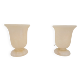 Lampes de table en albâtre en forme de coupe néoclassique, Espagne, années 1980, ensemble de 2