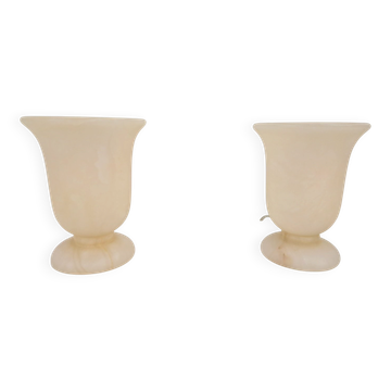 Neoclassical Goblet-Shaped Alabaster Table Lamps Spain, 1980s, Set of 2