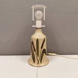 Large ceramic table lamp in beige with "straw" motifs