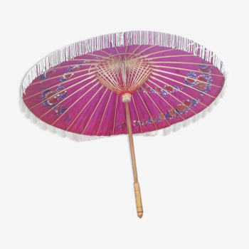 Ancient asian umbrella, hand-painted silk fabrics 1960