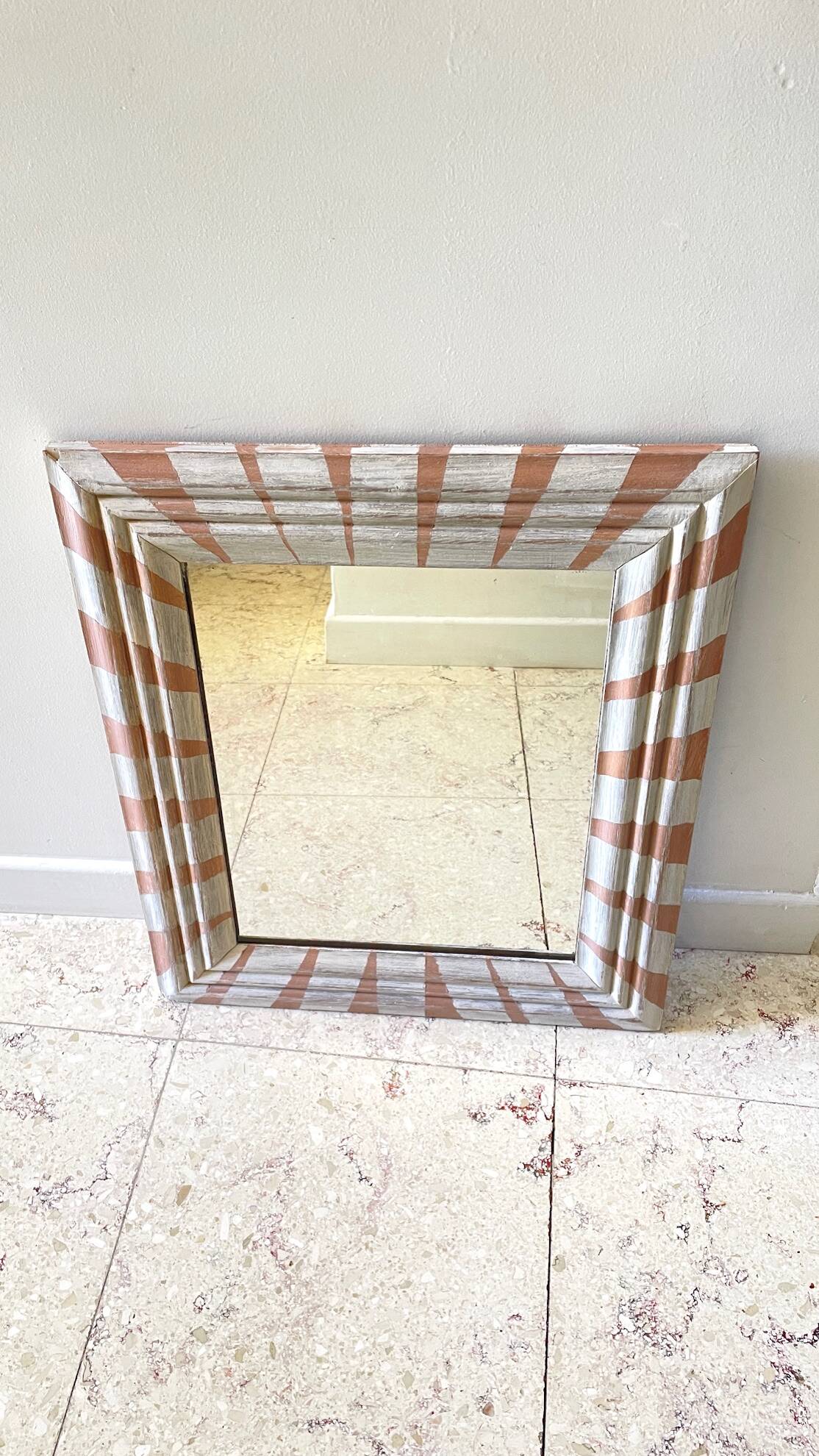 Antique wooden mirror hand-painted.