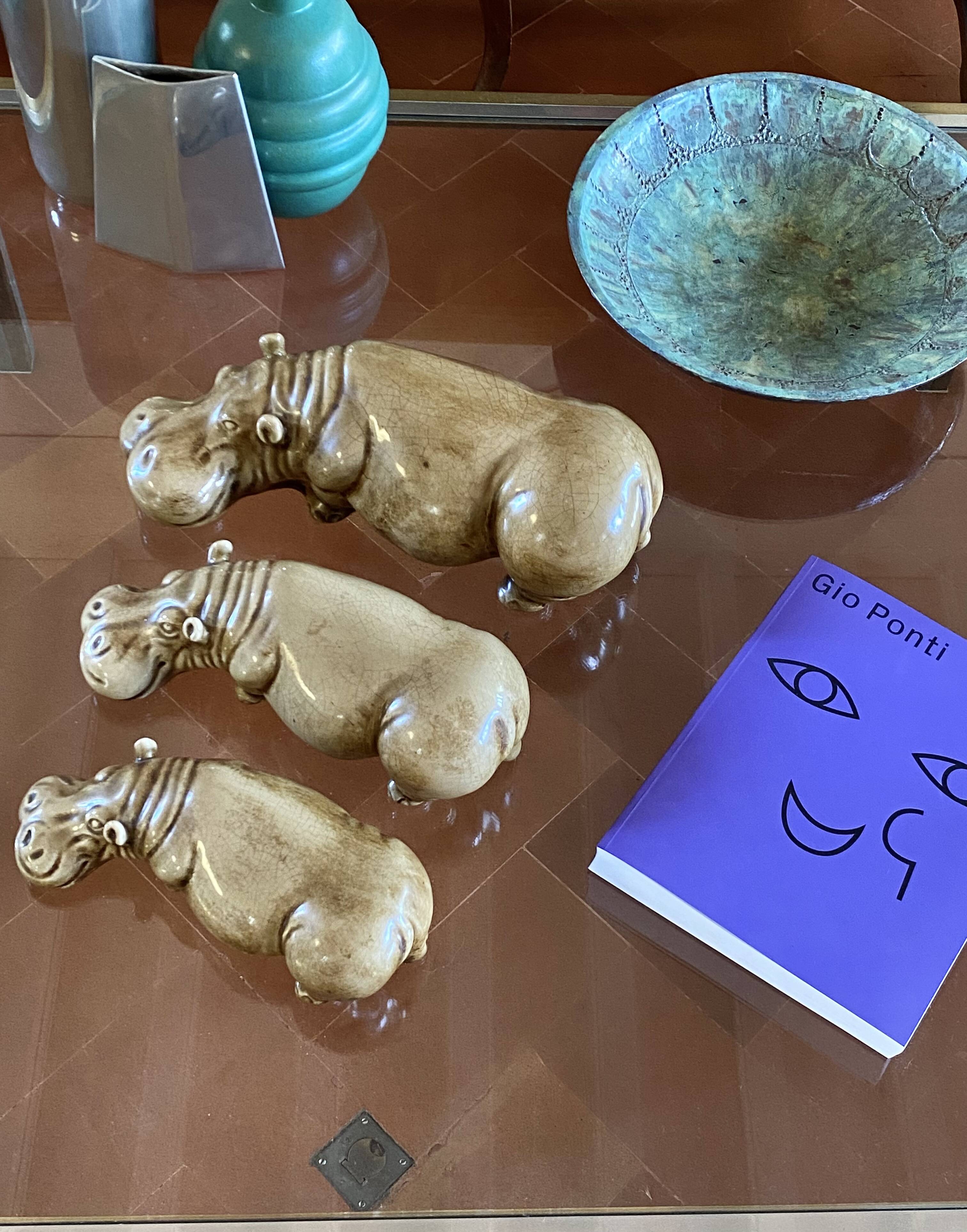 Mid-century Set of 3 ceramic hippos, Zaccagnini Italy 1950s