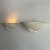 Pair of vintage cracked porcelain wall lights, beige, France 1960s