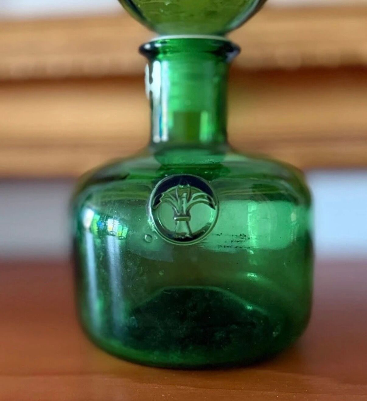 Carafe, decorative emerald green glass bottle Empoli - 1960s