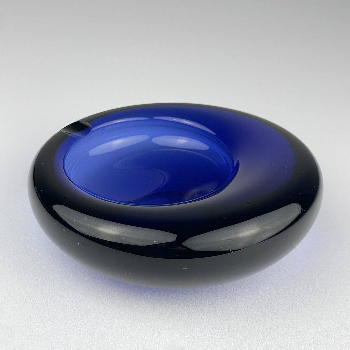 Blue glass ashtray by Per Lütken for Holmegaard, Denmark, 1962