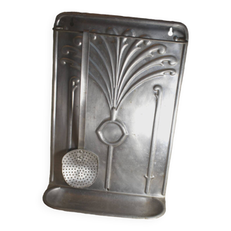 Rare: old aluminum utensil holder with skimmer - 1910 - countryside/shabby