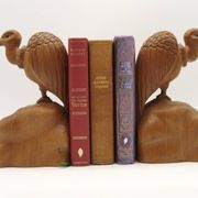Unusual Pair of Vintage Hand-Carved Vulture on a Rock Wooden Bookends