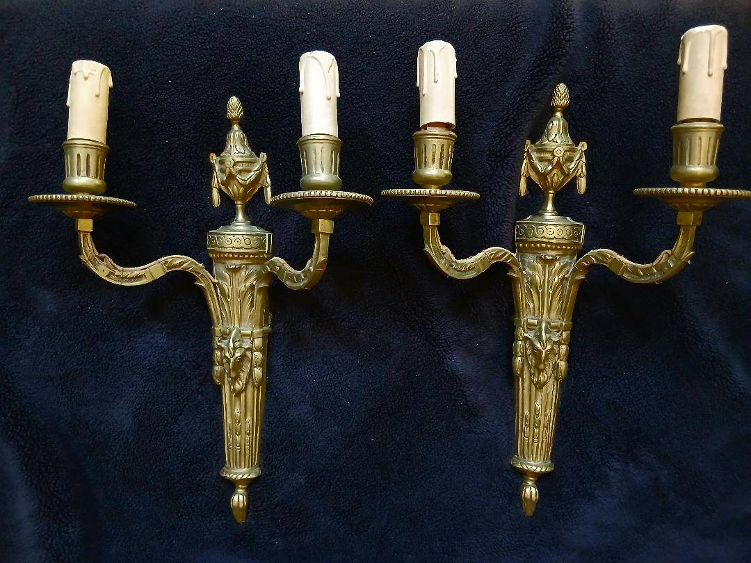 2 or 3 bronze wall lights in the Louis XVI Empire Neoclassical style.