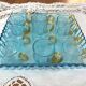 Antique Georges Sand blue and amber liqueur set - 12 glasses and tray