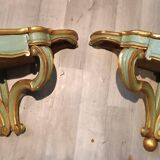 Pair Of Drop-shaped Consoles To Be Hanged, Lacquered And Gilt, Early 1900s