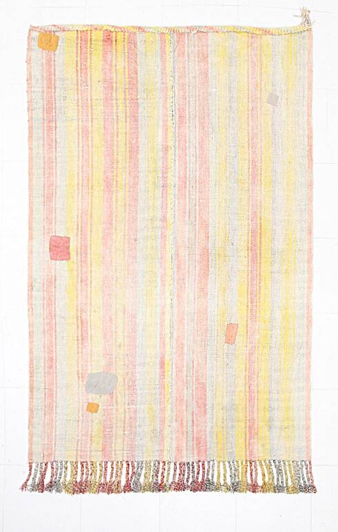 5x7 Pink & Yellow Striped Vintage Kilim Rug, 147x229Cm