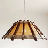 Scandinavian wooden and rope pendant light, 1970s