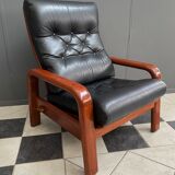 Ensemble de deux fauteuils danois en teck et cuir par HS Danemark 1970s