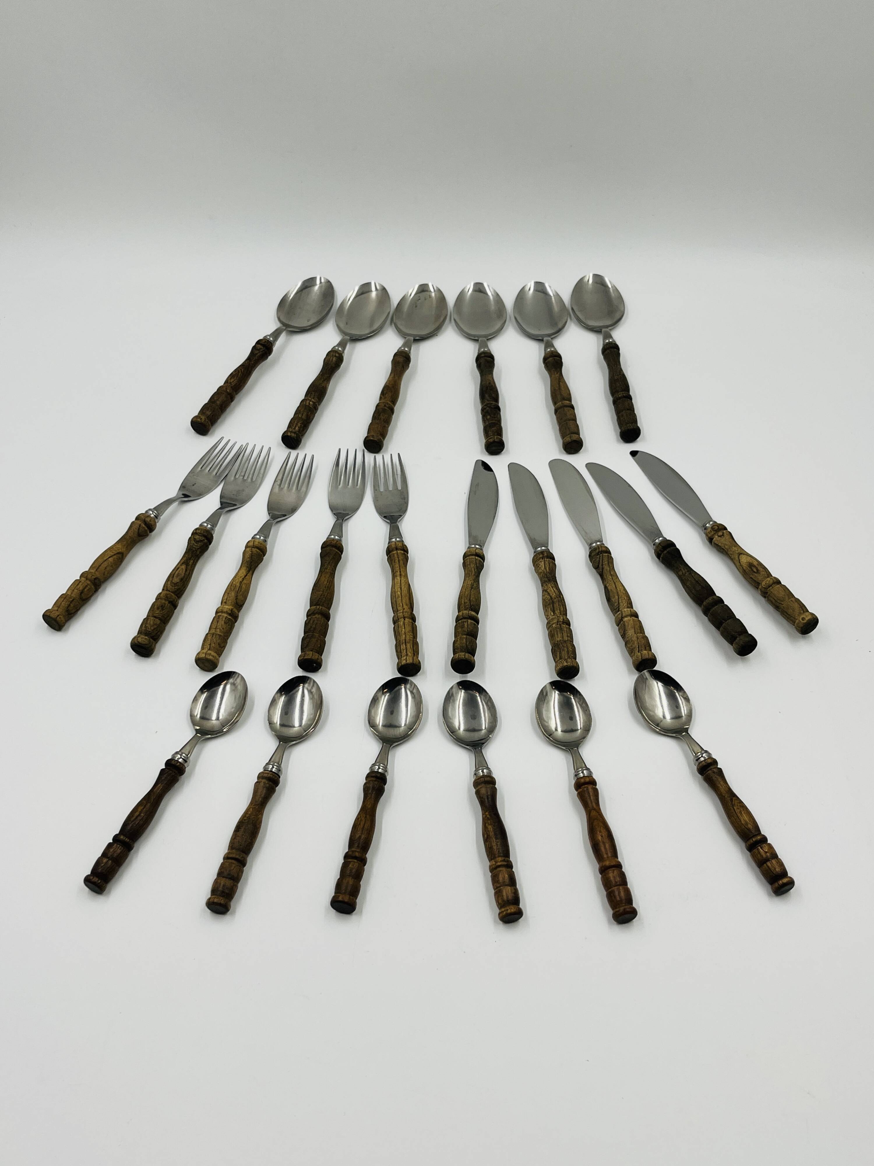 Vintage cutlery set 22 pieces wooden style handles