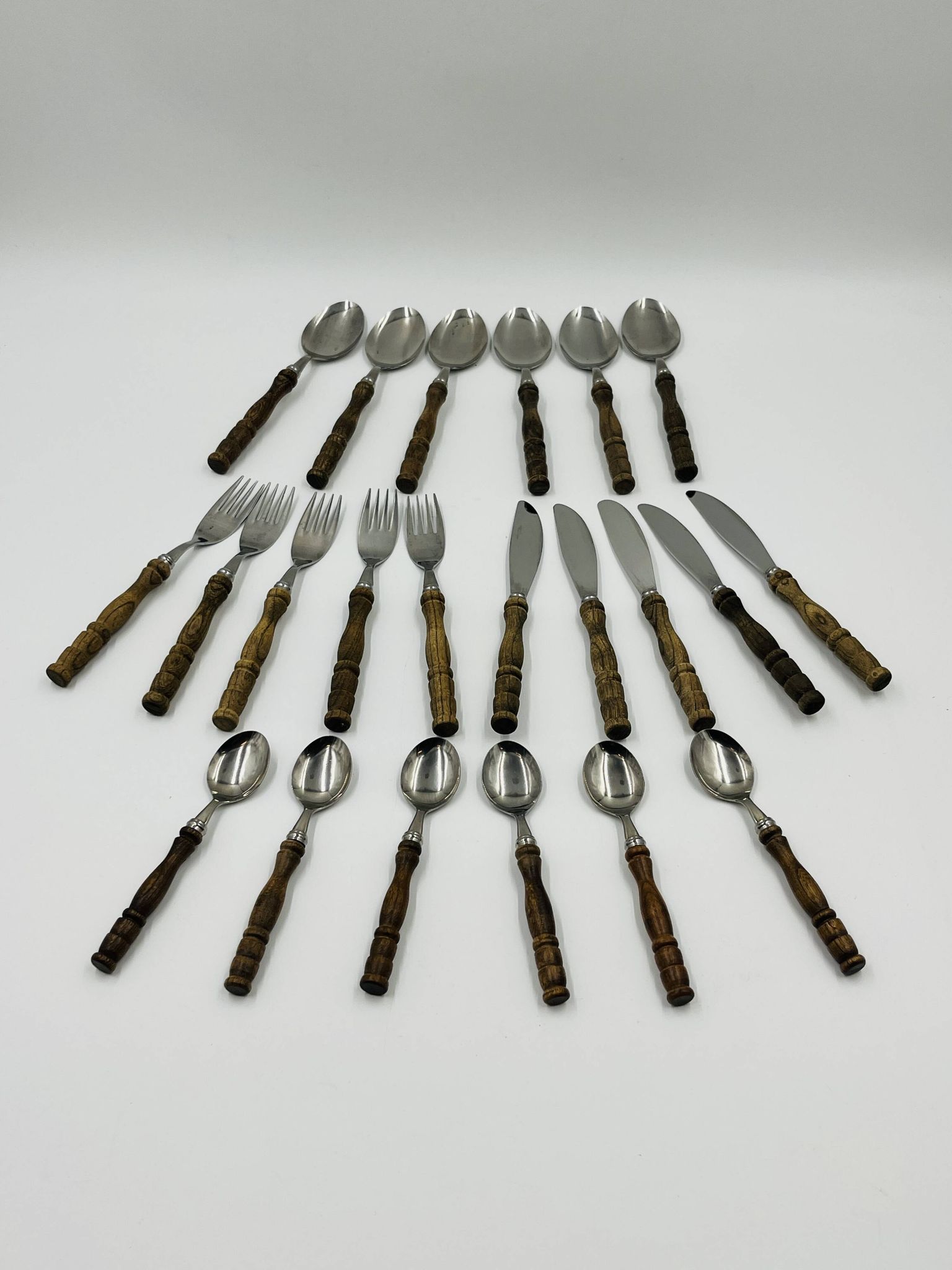 Vintage cutlery set 22 pieces wooden style handles