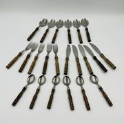 Vintage cutlery set 22 pieces wooden style handles