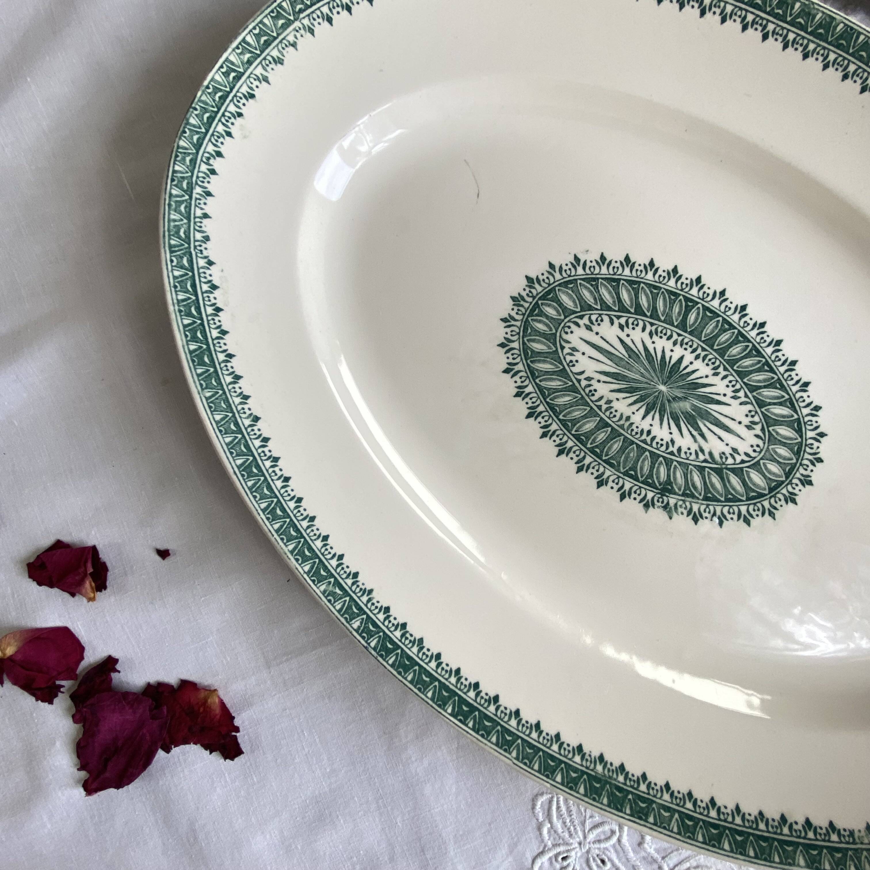 Oval serving dish, antique earthenware from Creil and Montereau.