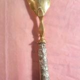 SILVER DESSERT SPOON, hallmarked ? chiseling on the spoon