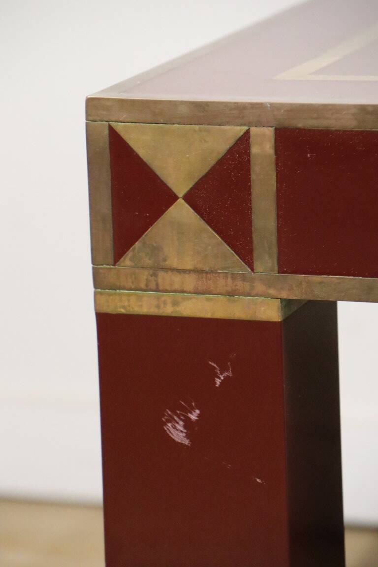 Vintage Jean-Claude Mahey coffee table in lacquered wood and brass, 1970