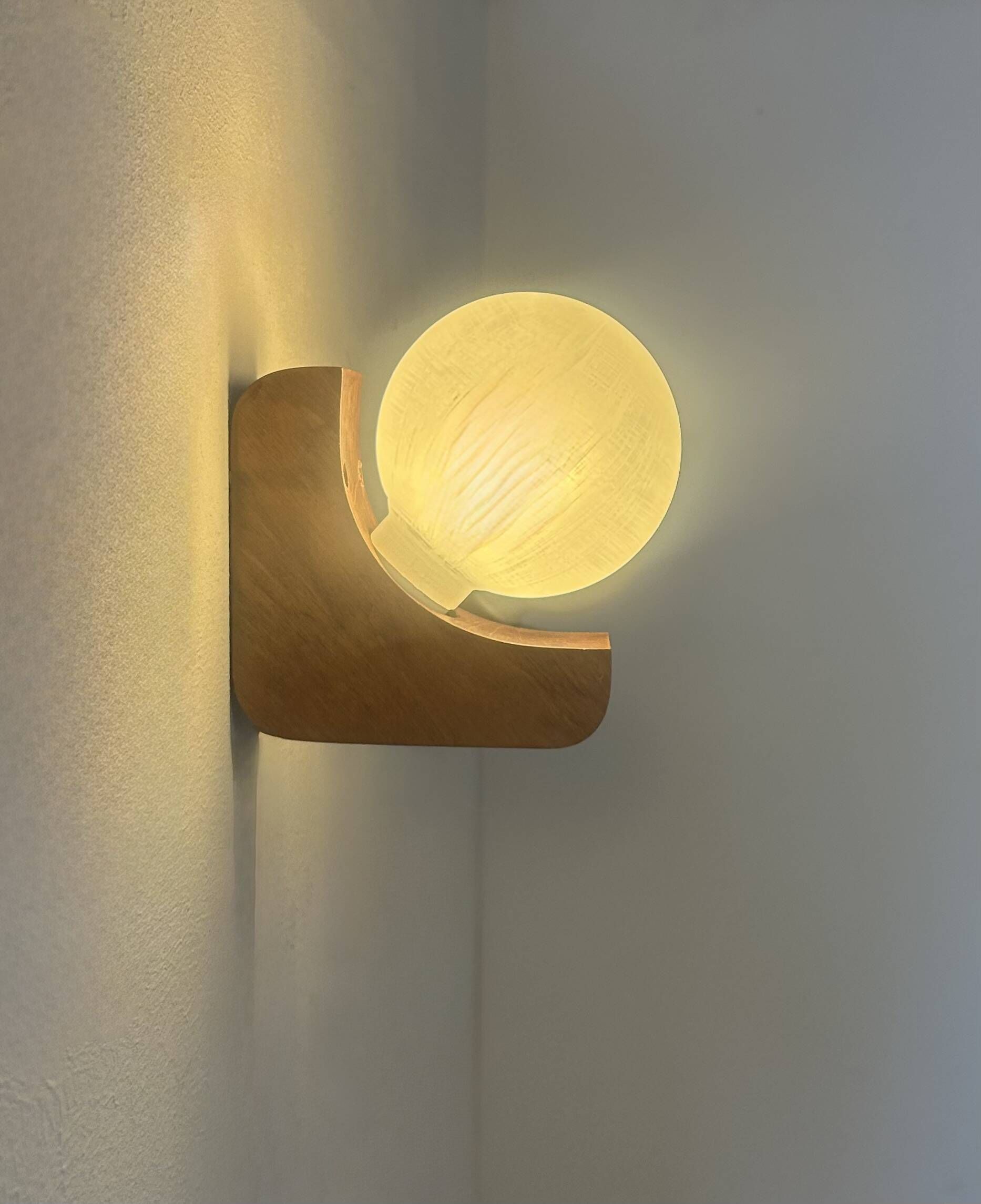 Pair of vintage wall lights, wood and opaline glass, France, 1970