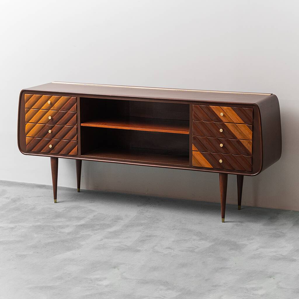 SIDEBOARD VINTAGE IN LEGNO CON DETTAGLI IN OTTONE ANNI ’60 MODERNARIATO