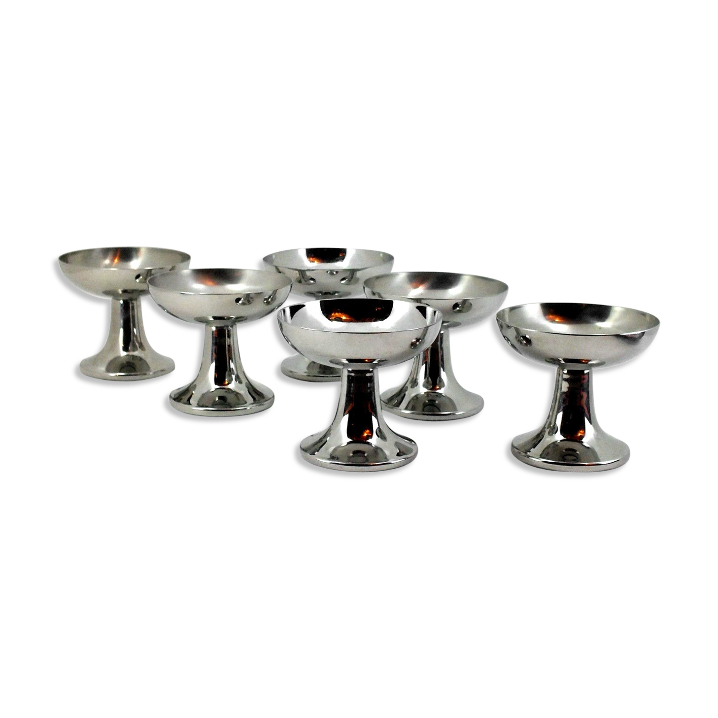 Six ice cream cups in stainless steel by Carlo Alessi for Alfra Italy, '40s