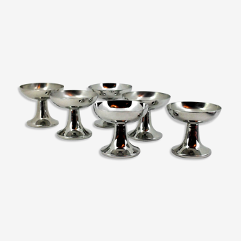 Six ice cream cups in stainless steel by Carlo Alessi for Alfra Italy, '40s