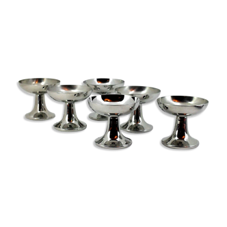 Six ice cream cups in stainless steel by Carlo Alessi for Alfra Italy, '40s