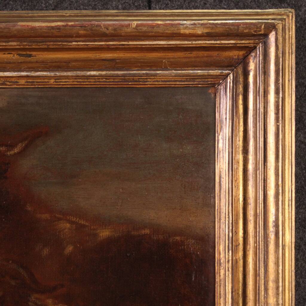 Italian painting from the 17th century, landscape with grazing animals