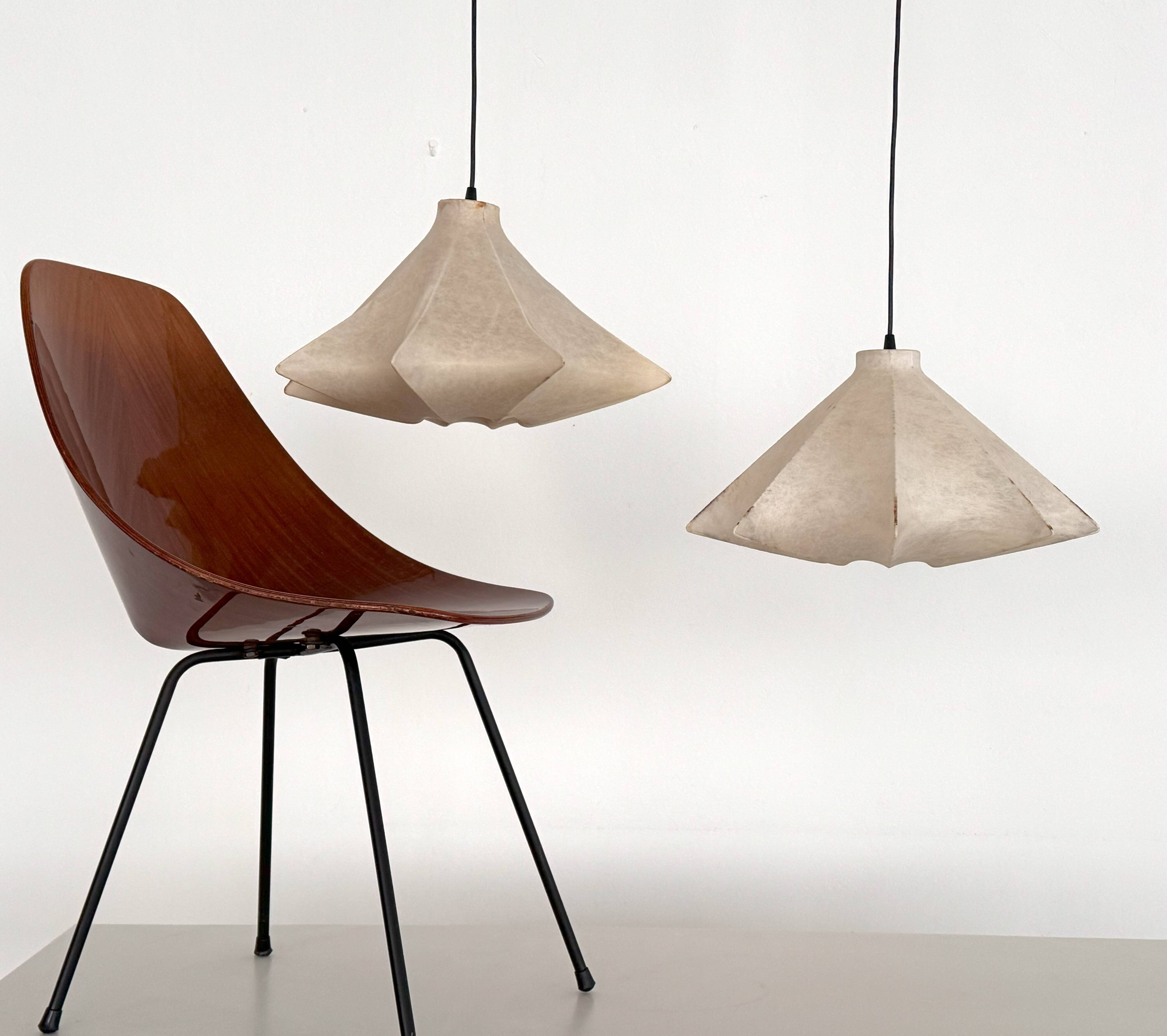 Pair of Italian Designer Cocoon Pendant lights original from the 1960s