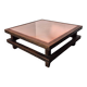 Brutalist oak square coffee table with copper top, Netherlands 1950s