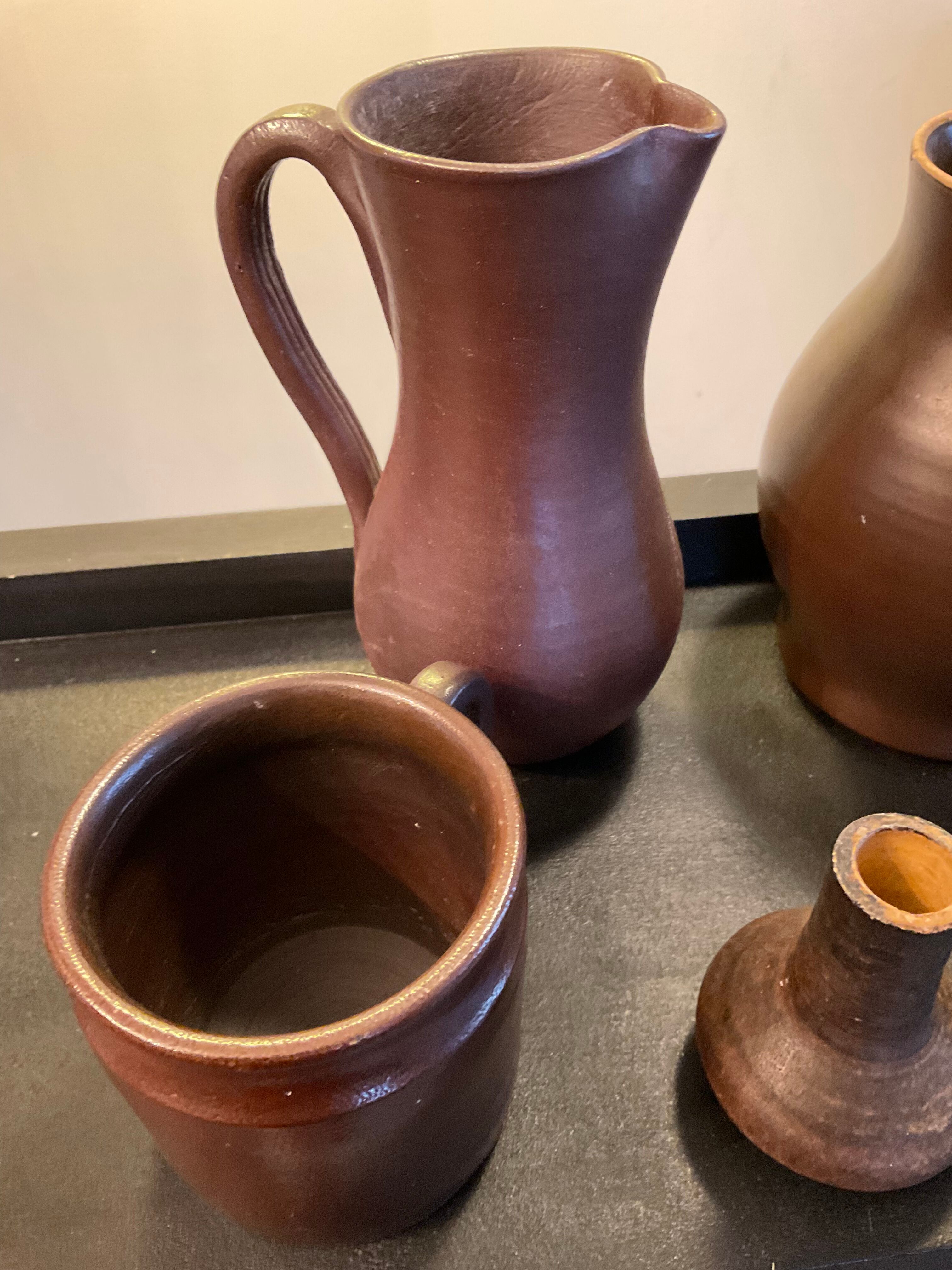 Series of 5 vintage brown ceramic vases