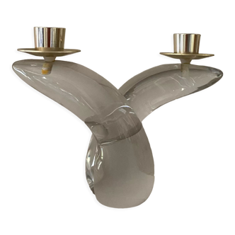 Bougeoir cristal laiton Schneider, années 1950