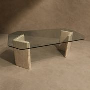 Table de salle à manger en travertin et verre fumé