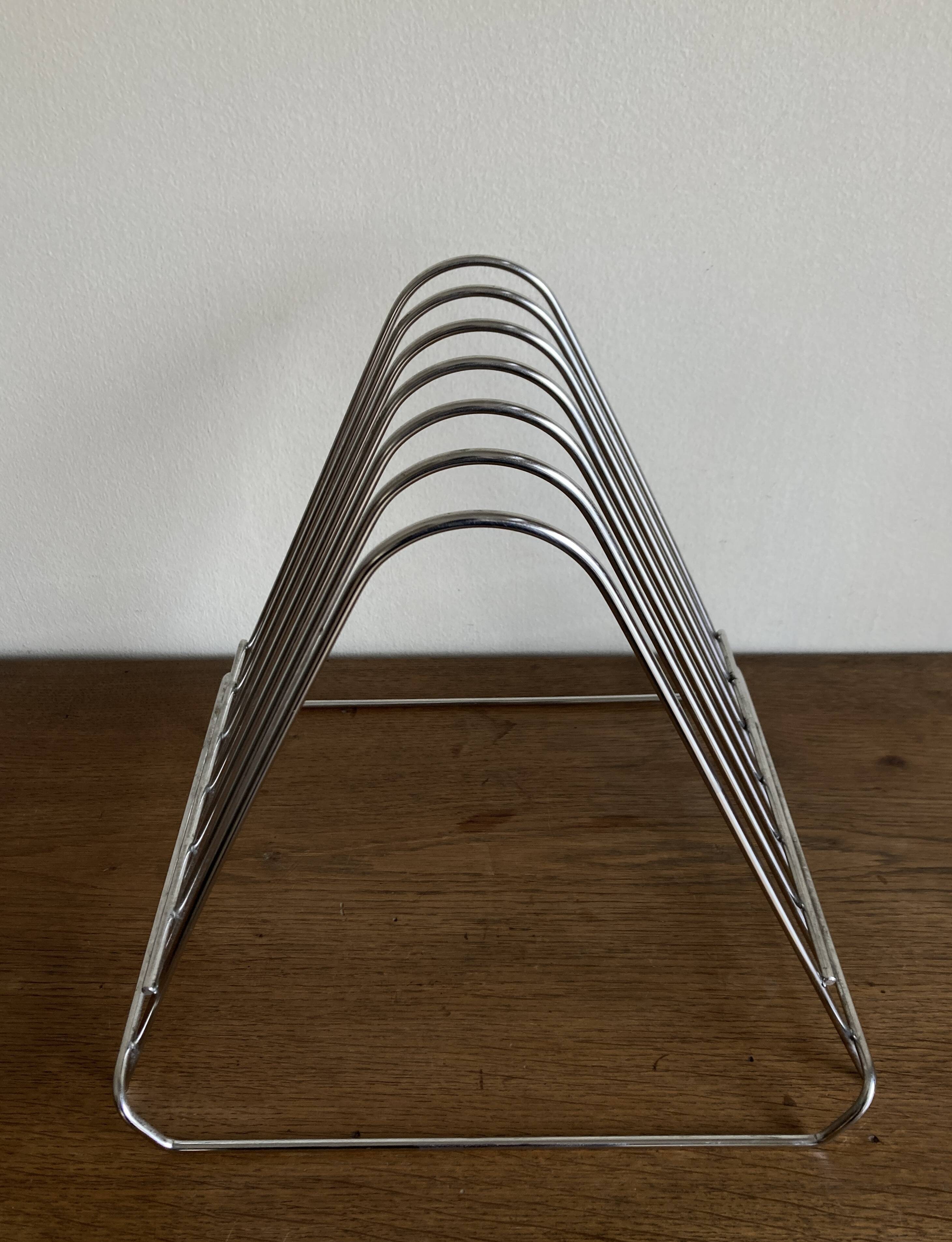 Chrome space age record magazine rack, 1970s