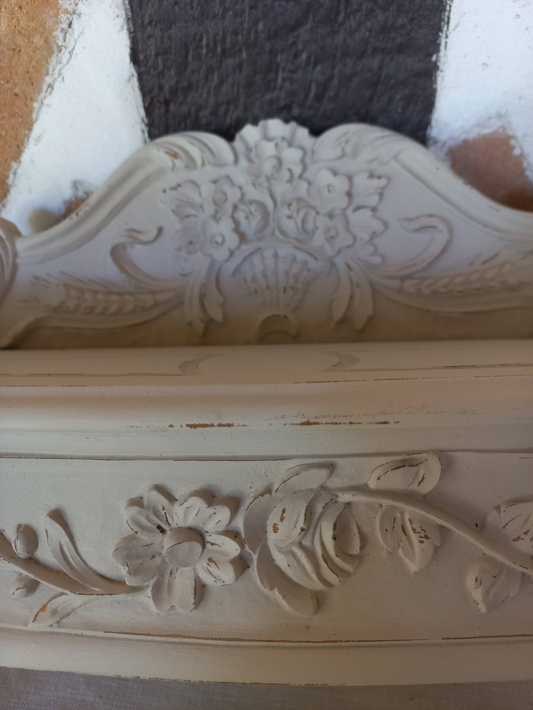 Wall console shelf empty pocket patinated linen