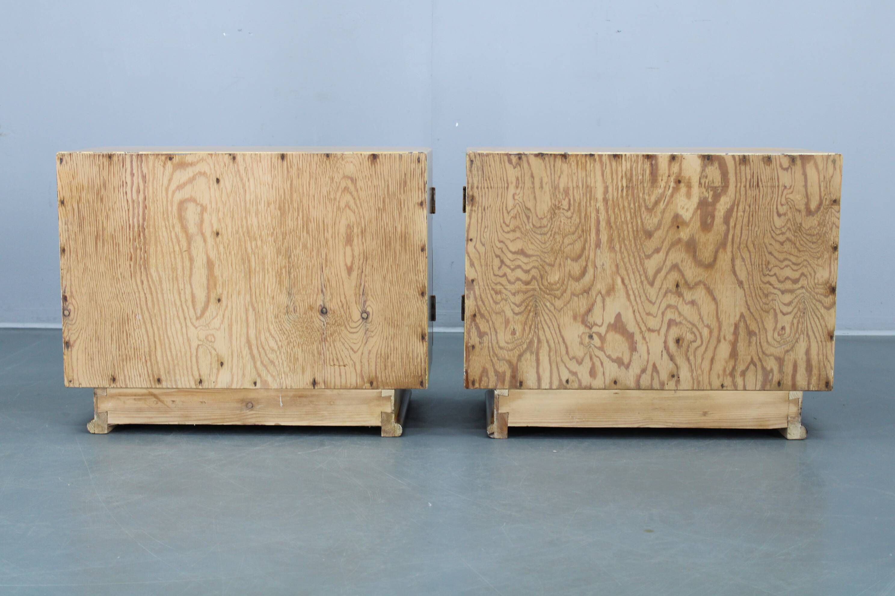 Pair of 1940s Czechoslovak Art Deco nightstands with painted maple imitation finish
