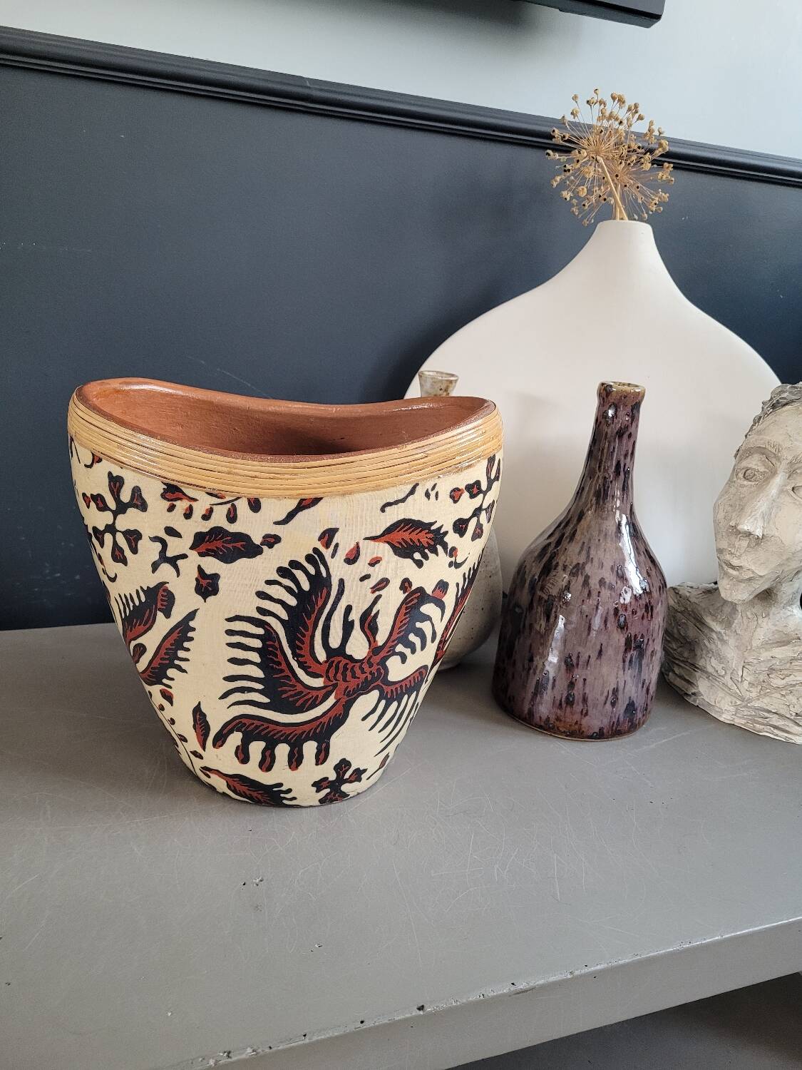 Terracotta and patterned canvas planter