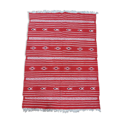 Tapis rouge et blanc style berbère fait main 100x138cm