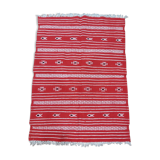 Red and white carpet Berber style handmade 100x138cm