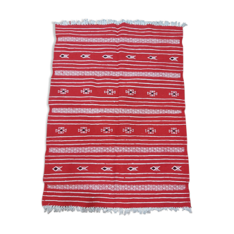 Red and white carpet Berber style handmade 100x138cm